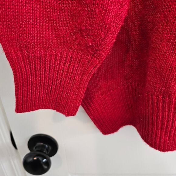 Vintage 80s Sweater Womens Medium Red Floral Lace Beaded Glam Knit Embellished - Picture 5 of 9